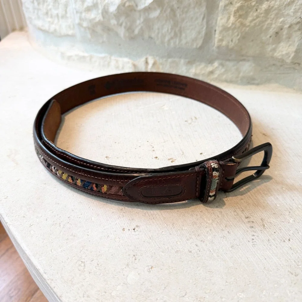 Vintage Columbia Sportswear Mens 36 Brown Leather Belt Woven Fabric Southwestern